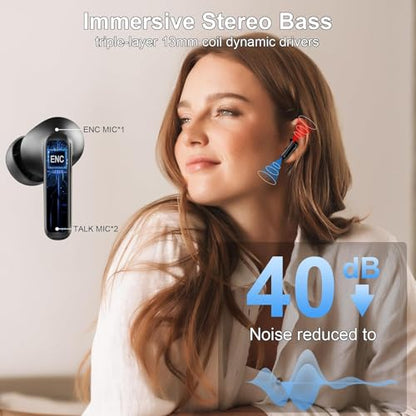 Wireless Earbuds 2026, Ear Buds Bluetooth 5.4 Headphones with HiFi Stereo/ENC Noise Cancelling, Wireless Earphones 40H Playtime Bluetooth Earphones, in Ear Headphones IP7 Waterproof/USB-C Fast Charge | Deep Bass Stereo, 40H Playtime, Mini Charging Case, L