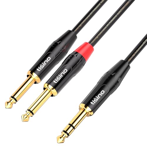 tisino 1/4 inch TRS Stereo to Dual 1/4 inch TS Mono Insert Cable Y-Splitter Stereo Breakout Cable Patch Cord - 3.3 feet | 1/4"（6.35mm） TRS Stereo Jack to Dual 1/4"（6.35mm） TS Mono Y-Splitter Aux Lead for Mixer & Studio, Gold-Plated OFC - size: 3.3 feet