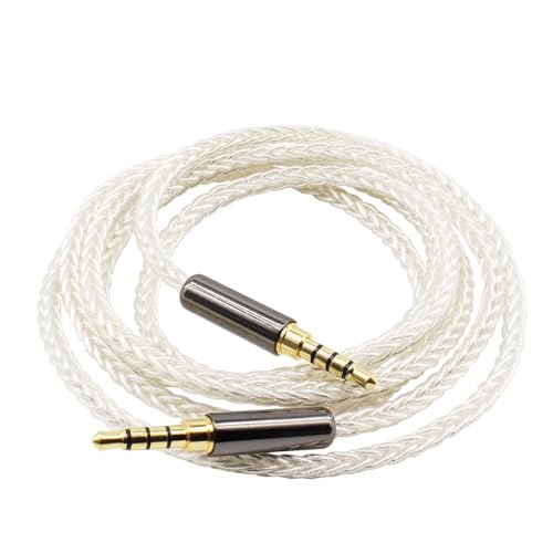 Youkamoo 3.5mm TRRS AUX Audio Cable 4 Pole Male to Male Silver Plated Copper for Headphones Car Speakers Phone Tablet Laptop 4ft/1.2m