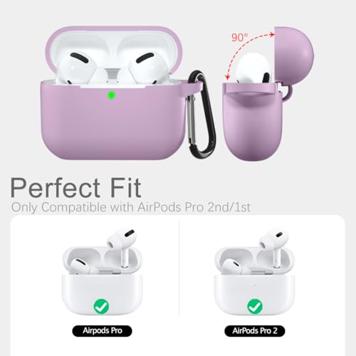 Lerobo for AirPods Pro 2nd/1st Case with Keychain, Lavender | Soft Silicone Protective Cover Compatible with Apple AirPod Pro Case for Women Men, Scratchproof, Shockproof, Dustproof - color: Lavender