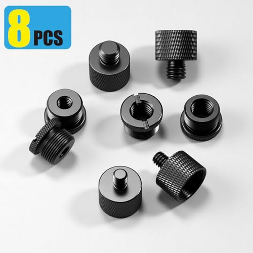 Mic Stand Adapter Set, 5/8 to 3/8 & 1/4 Thread Adapter | 8 Pack, 4 Thread Sizes, Aluminum Alloy, Knurled Grip, Precision Threads, Fits Mic Stands, Boom Arms & Tripods