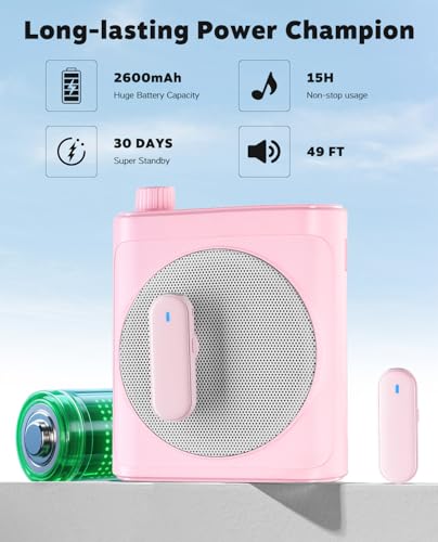 Tearstone Voice Amplifier for Teachers with Bluetooth, Dual Magnetic Mics | Portable Rechargeable Speaker with Clip-On Lapel Microphones for Classroom, Tour Guide, Public Speaking, Training (Pink) - color: Pink