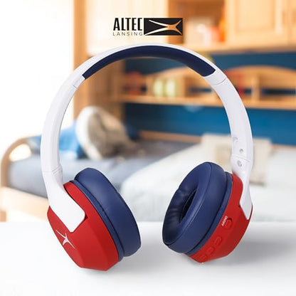 Altec Lansing Kid Safe Noise Cancelling Wireless Headphones 15H Battery, 85dB Volume Limit, Foldable Design Powerful Sound, Active Noise Cancellation Perfect for Kids Ages 7+ - color: Whiteout Bright Red