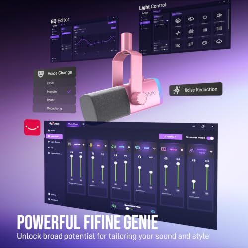 FIFINE AM8PROTP XLR/USB Gaming Microphone Kit, Dynamic RGB Streaming Mic - color: Pink