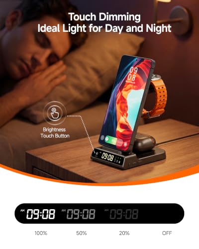 3 in 1 Wireless Charger for Samsung Galaxy S26 Ultra, Galaxy Watch 8, Buds | Dimmable LED clock, Dual-angle charging stand, Case-friendly, Compact & space-saving, Multi-protection, Charging indicator - color: Black