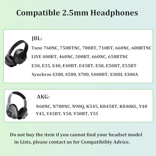3.5mm to 2.5mm Audio Cable for JBL Headphones, Replacement Aux Cord | Compatible with JBL Tune 760NC 750BTNC 710BT 700BT 660NC Live 660NC 650BTNC 500BT E45BT E55BT, in-line Mic, Volume Control