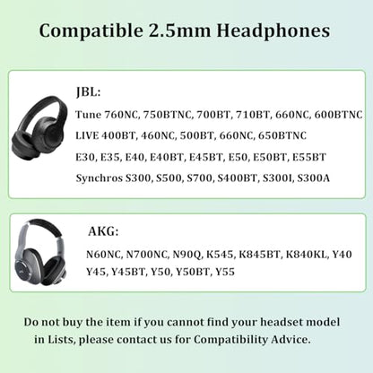 3.5mm to 2.5mm Audio Cable for JBL Headphones, Replacement Aux Cord | Compatible with JBL Tune 760NC 750BTNC 710BT 700BT 660NC Live 660NC 650BTNC 500BT E45BT E55BT, in-line Mic, Volume Control