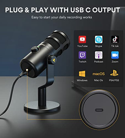 MAONO USB Microphone with Studio Headphone Set 192kHz/24bit Vocal Cardioid Podcast Mic Compatible with Mac and Windows, YouTube, Gaming, Live Streaming, Voice-Over AU-A04H & PD100U