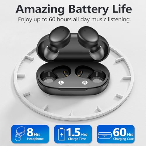 MOZOTER Mini Wireless Earbuds Bluetooth 5.3 in Ear Headphones Headsets | Light Weight,60Hrs Playtime Ear Buds with Charging Case,Smart Touch Control,Premium Sound with Deep Bass for Sport-Black - color: Black