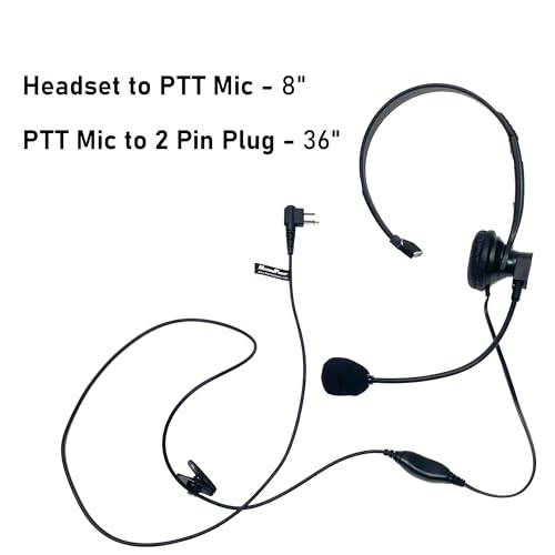 MaximalPower 2 Pin Earpiece Headphone Overhead Headset with Mic Compatible for Motorola Walkie Talkie 2 Way Radio cls1110 cls1410 CP200 GP88 300 CT150 P040 PRO1150 SP10 XTN500 (2 Pack)