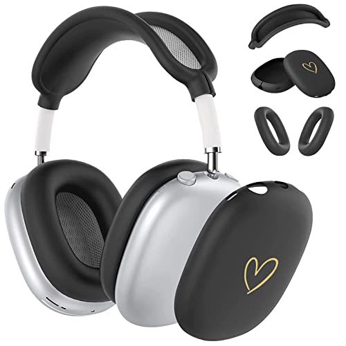 Case Cover for AirPods Max, Anti-Scratch Soft Silicone with Gold Heart Pattern Ear Cups Case Cover/Ear Pad Cover/Headband Cover for Apple AirPods Max Headphones (Black) - color: Black