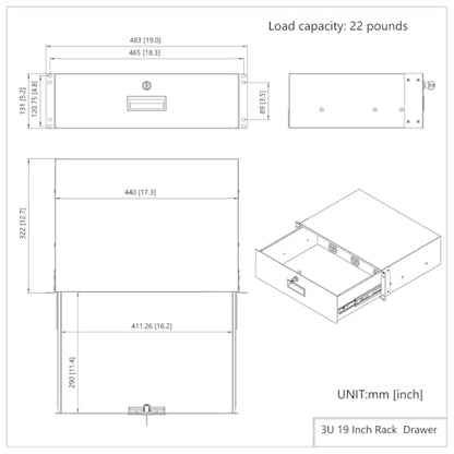 3U Server Cabinet Case 19" Rack Mount Lockable Drawer with Key | Metal Rack Sliding Drawer with Cable Management Holes for 19-inch Server Rack and Network Cabinet,12.6" Depth (3U) - size: 3U