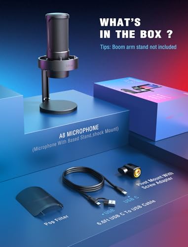 FIFINE AmpliGame A8 USB Gaming Condenser Microphone with RGB Control for PC - size: A8-Desktop