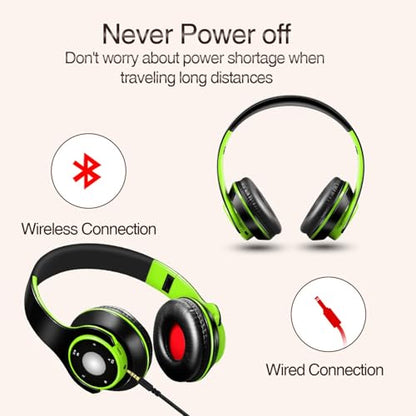 Bluetooth Headphones Over Ear, Wireless Headphones with 5 EQ Modes, 20 Hours Playtime Foldable HiFi Stereo Headset with Microphone, FM/TF for Cellphone/PC/Work/Travel/Kids/Adults/Gift (Green) - color: Green