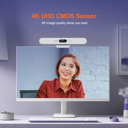 4K Video Conference Room Camera System with Remote Control, AI Auto Framing&Focus, Speaking Tracking, Digital Zoom, Webcam with Microphone and Speaker for Windows TV/PC/Laptop/Zoom/Teams/Skype - color: White