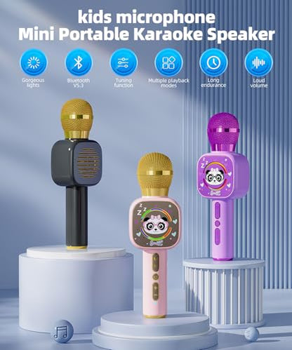 Kids Karaoke Microphone Mini, Bluetooth Voice Changer Toy Ages 3-12, black | LED Party Lights, Rechargeable Portable, Long Playtime, Duets, BT 5.3, Christmas Birthday Gifts for Toddler Boys & Girls - color: black - 1