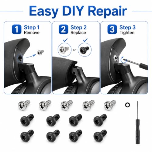 Replacement Headband Screws for Beats Studio 3, Studio 2, Studio 1.0, B0500 B0501, Studio Pro Headphone Headband Screws, Alloy Steel, Screwdriver Included 12pcs(6 Silver+6 Black)