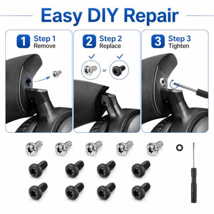Replacement Headband Screws for Beats Studio 3, Studio 2, Studio 1.0, B0500 B0501, Studio Pro Headphone Headband Screws, Alloy Steel, Screwdriver Included 12pcs(6 Silver+6 Black)