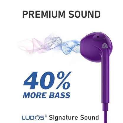 LUDOS Zenith Wired Earbuds in-Ear Headphones, 5 Year Warranty, Earphones - color: Purple, size: 3.5 mm