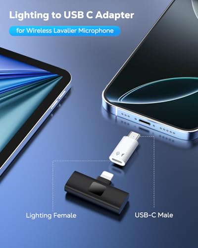 MoKo Lightning to USB C Microphone Adapter 2 Pack | Not for Headphone/Data Transfer, for Wireless Lavalier Microphone, for iPhone 17 Air 16 15 Pro Max Plus, iPad