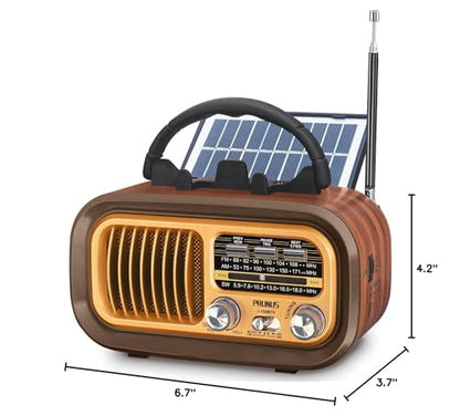 PRUNUS J-150 Portable Radio AM FM SW Bluetooth Speaker,TF Card/USB Playback | Retro Radios Vintage Transistor with Best Sound, Solar/D Battery Operated/USB Charging, TWS