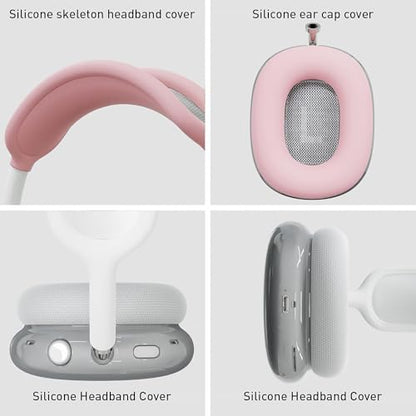 3-in-1 Case for AirPods Max, Clear TPU Ear Cup Protectors & Silicone Headband Cover, Anti-Scratch Accessories Set Compatible with AirPods Max 2/1 (2026/2024/2020),Pink - color: B4-Pink