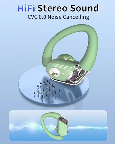 Ear buds Wireless Earbuds, 2026 Bluetooth 5.4 headphones Sport 50 Hrs | Noise Cancelling Running Headphones, Over Ear Earbuds with Ear Hooks, Bluetooth Earphones with IP7 Waterproof for Android/iOS - color: Bamboo Green
