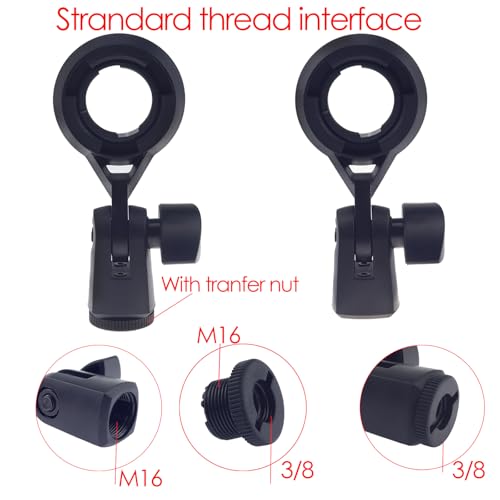 Short Video Mic Clip, 270° Rotatable Microphone Holder with 3/8" Conversion Nut, Shockproof Stand Adapter for 0.9-inch (22mm) Condenser Mics, Compatible with Most Stands & Boom Arms