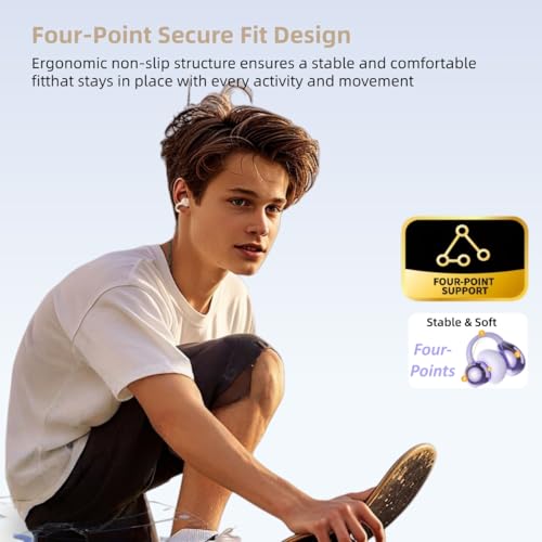 M97 Clip On Earbuds,Secure Fit, Wireless Bluetooth 6.0, Open Ear Headphones with 50H Battery 10-Min Quick Charge, Featherlight C-Shaped Hook, for Running/Gym, IPX5 Waterproof, Deep Bass(off white) - color: off white