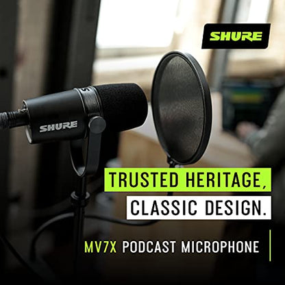 Shure MV7X XLR Dynamic Podcast & Recording Microphone - Black | XLR dynamic mic with voice-isolating technology and all-metal build for podcasting and vocal recording - size: Compact, style: XLR