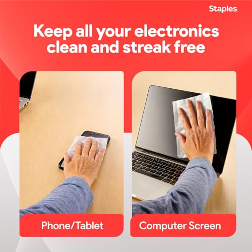 Staples Screen Cleaning Wipes, 100 Per Tub, 2-Pack | Safe for monitors, laptops, and electronics. Removes dust, smudges, and grime. - size: 100 Count (Pack of 2)