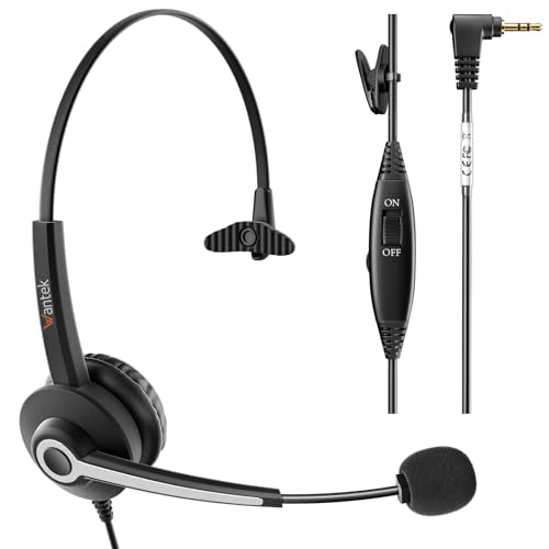 Wantek Mono 2.5mm Telephone Headset with Noise Canceling Mic, Volume Control & Ultra Comfort - Single Ear Design for Panasonic, Cisco, Gigaset, Vtech, AT&T & More Cordless Landline Office Phones - size: 681