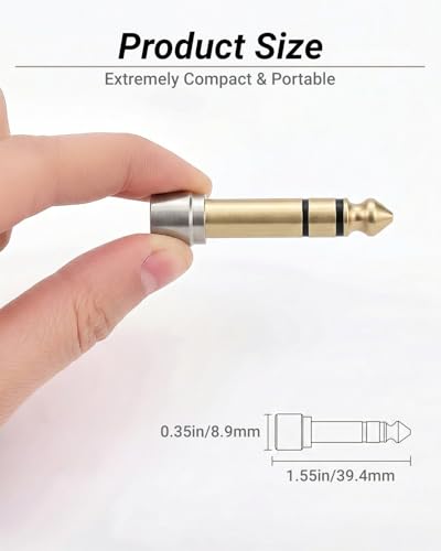6.35mm(1/4 Inch) Male to 3.5mm(1/8 Inch) Female Headphone Adapter | 24K Gold-Plated Audio Jack Converter for Electric Piano and Drums, Amp, Guitar, Mixing Console, Aux Cable - 2 Pack - color: Short Shank