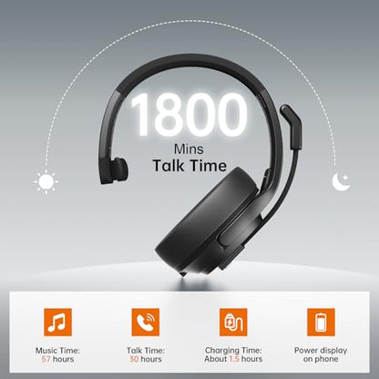 EKSA [Upgrated Trucker Bluetooth Headset with ENC Microphone, 99ft Wireless Range & 30H Talk Time, with Replaceable Ear Pad, Environmental Noise Cancelling Headphones All-Day Comfort for Drivers - style: Headset with Replaceable EarPad