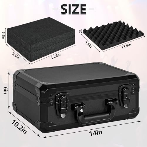 14 Inch Carrying Case with Customizable Pre-Diced Foam | Aluminum Case, Aluminum Alloy Sturdy Build, Storage Case for Microphone, Equipment, Camera, Tools, Recorder, etc - size: 14.1x10x5.9 Inch