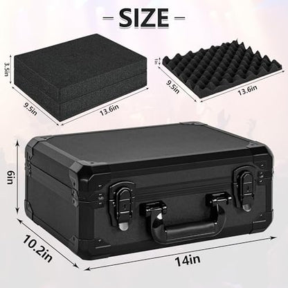 14 Inch Carrying Case with Customizable Pre-Diced Foam | Aluminum Case, Aluminum Alloy Sturdy Build, Storage Case for Microphone, Equipment, Camera, Tools, Recorder, etc - size: 14.1x10x5.9 Inch