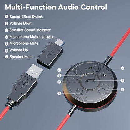 MAIRDI USB Headset with Microphone, Wired PC Headset, USB-A & USB-C Computer Headset with Mic Noise Canceling for Laptop Teams Office Work CallCenter Business Dragon Naturelly Speaking