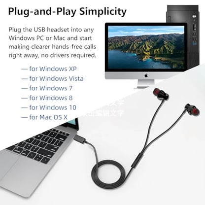 USB Headset with Microphone for PC,8.2FT Long Cord Computer Headphones Mic