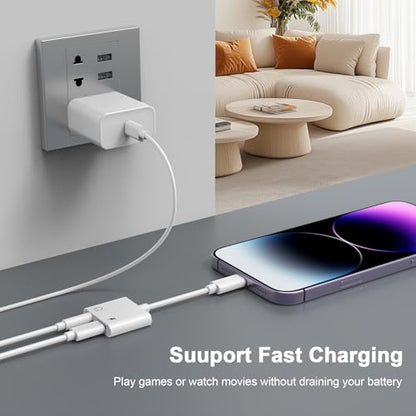 [Apple MFi Certified] Lightning to 3.5mm Headphone Jack Adapter | 2Pack iPhone Headphone Adapter Aux Audio Charger Dongle Cable Splitter Adapter Connector for iPhone14/Pro Max/13/Plus/12/11