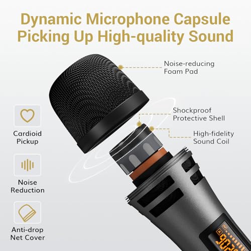 TONOR Wireless Microphones, 4 UHF Karaoke Microphone System, Microfonos Inalambricos with Rechargeable Receiver, Cordless Dynamic Mics Set for Singing, Wedding, Party, 60 m/200ft TW361, 4 Mics Grey - style: 4 Mic Grey