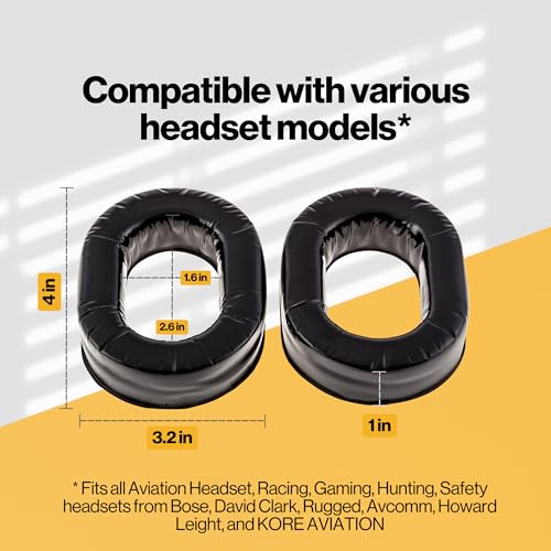 KORE AVIATION Ultra Plush Silicone Gel Ear Seals Ear Pads Replacement for Aviation Headset, Racing, Gaming, Safety Style Headsets (Sold in Pairs) - style: 1 Pair
