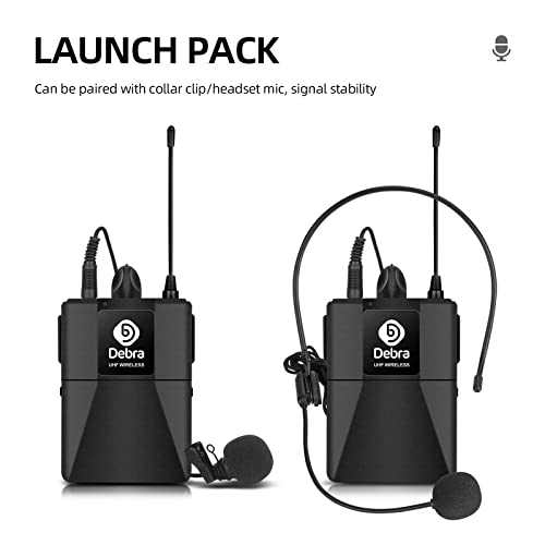 D Debra Audio AU200 Pro UHF 2 Channel Wireless Microphone System with Cordless Handheld Lavalier Headset Mics, Metal Receiver, for Karaoke Church Party (2 Bodypack) - style: 2 Bodypack