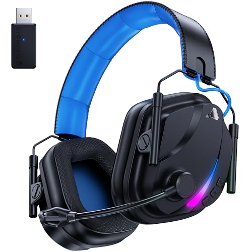 Vakedy HW12 Wireless Gaming Headset for PC, PS5, PS4, Switch, Mac, 2.4GHz Bluetooth Over Ear The Headphones with Noise Cancelling Mic, Stereo Sound, LED Light, 50H Battery Headsets for Gamers