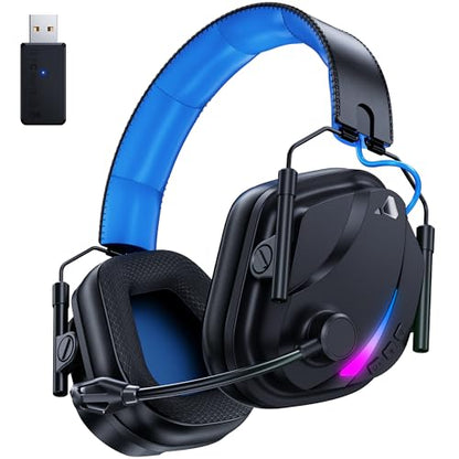 Vakedy HW12 Wireless Gaming Headset for PC, PS5, PS4, Switch, Mac, 2.4GHz Bluetooth Over Ear The Headphones with Noise Cancelling Mic, Stereo Sound, LED Light, 50H Battery Headsets for Gamers