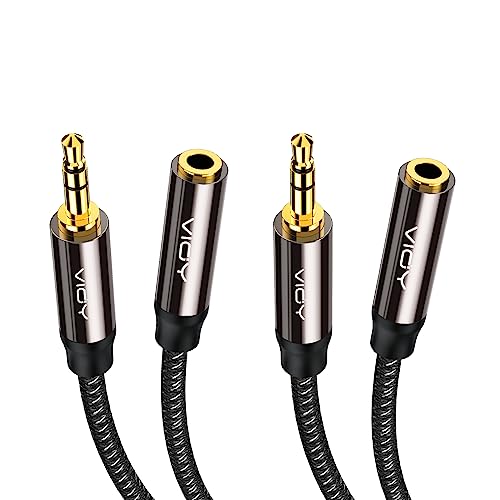 VIOY 2Pack Headphone Extension Cable 10FT, 3.5mm Male to Female Aux Cord | Long extension braided cord, Hi-Fi lossless audio,Aluminum shell; extends 3.5mm TRS jack for headphone, speaker, car stereo - size: 10FT+10FT