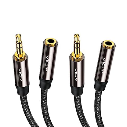 VIOY 2Pack Headphone Extension Cable 10FT, 3.5mm Male to Female Aux Cord | Long extension braided cord, Hi-Fi lossless audio,Aluminum shell; extends 3.5mm TRS jack for headphone, speaker, car stereo - size: 10FT+10FT