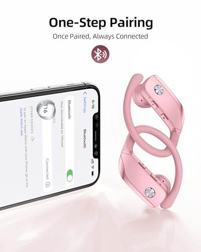 Wireless Earbuds Bluetooth Headphones Over Ear Hooks Ear Buds with 80H Playtime, LED Power Display, Dual Mic Clear Calls, Sports Wireless Ear Buds Bluetooth Earbuds for Running Gym Workout (Pink) - color: Pink