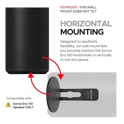 ERA 100 Wall Mount Bracket, Low Profile, Black, Single (1pc) | Compatible with Sonos ERA100 & ERA 100 SL Speaker, Complete with All Fixing Hardware - color: Black, size: Single