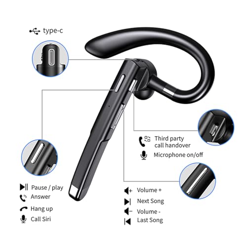 Wireless Headset Business Earpiece 30Hrs Playtime with 450mAh Charging Case Built-in Mic Noise Cancelling Headphone Handsfree Sports Earphone for Android iOS Driving Trucker Driver Business Office - color: Black