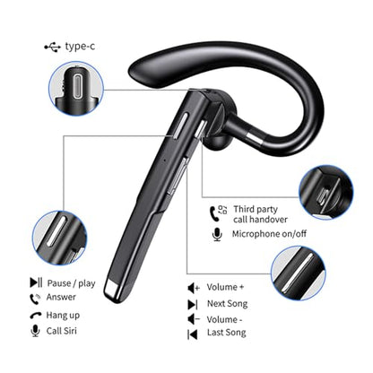 Wireless Headset Business Earpiece 30Hrs Playtime with 450mAh Charging Case Built-in Mic Noise Cancelling Headphone Handsfree Sports Earphone for Android iOS Driving Trucker Driver Business Office - color: Black